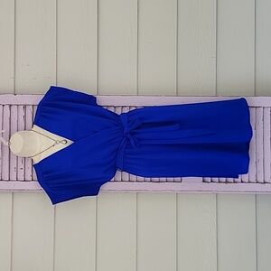 💗 MONTEAU V-Neck Dress with Tie Waist COBALT BLUE L